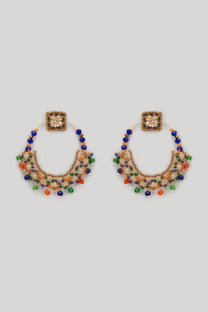 Multi-Colored Beaded Hand Embroidered Dangler Earrings