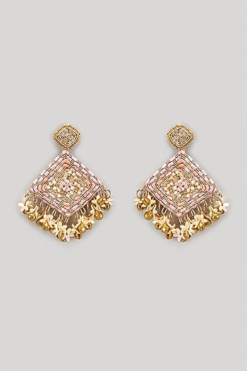 Dabka & Pastel Resham Hand Embroidered Dangler Earrings