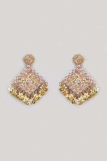 Dabka & Pastel Resham Hand Embroidered Dangler Earrings