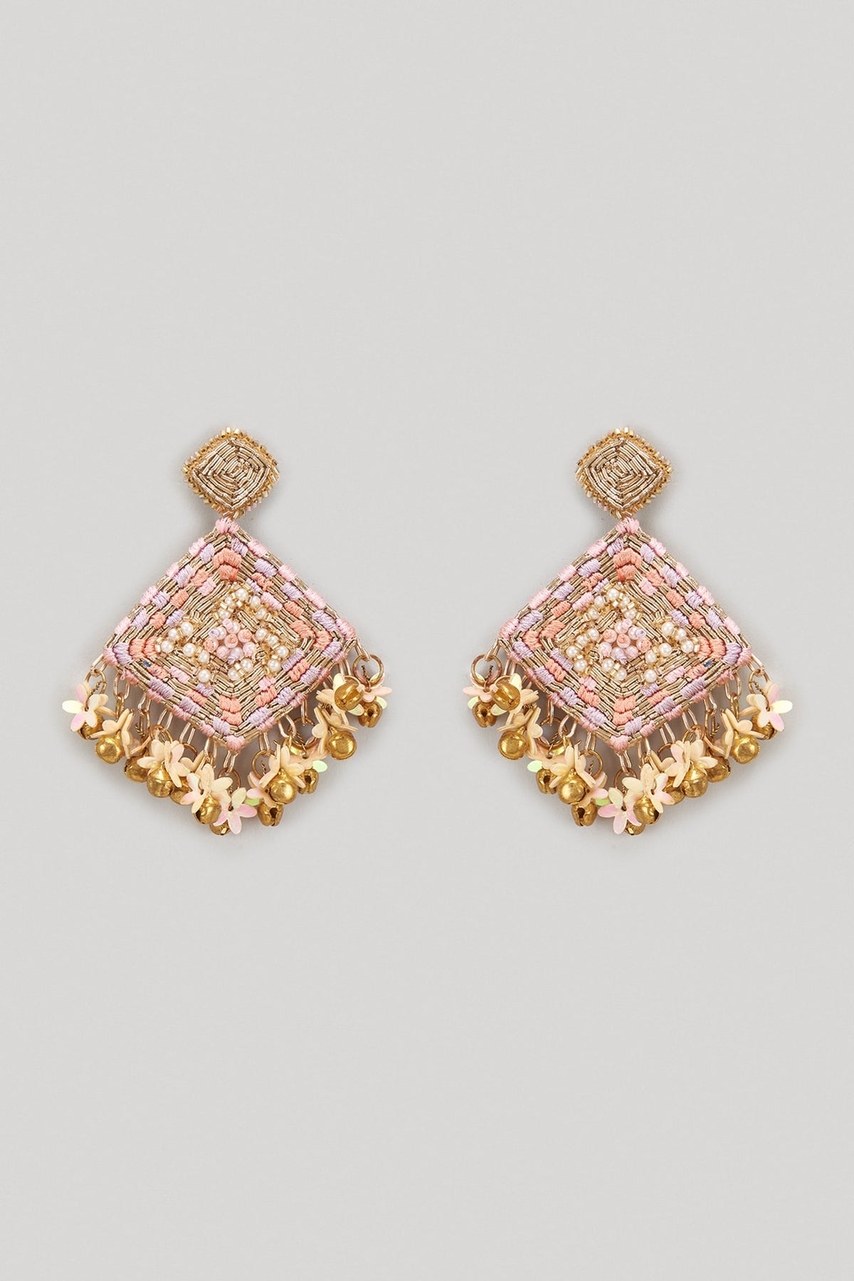 Dabka & Pastel Resham Hand Embroidered Dangler Earrings