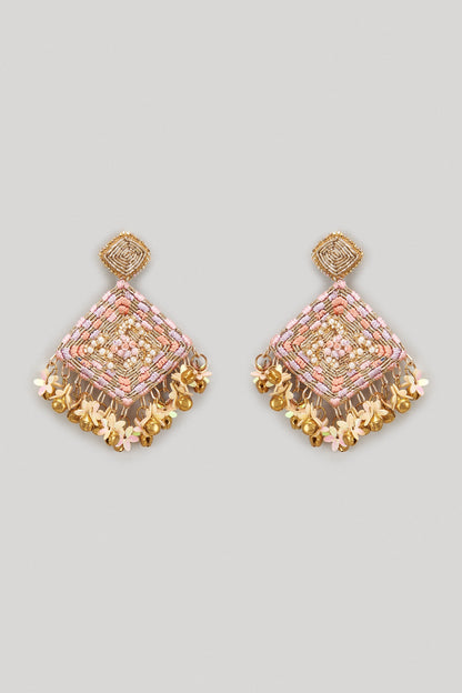 Dabka & Pastel Resham Hand Embroidered Dangler Earrings