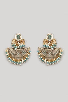 Blue Beaded Hand Embroidered Dangler Earrings