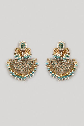 Blue Beaded Hand Embroidered Dangler Earrings