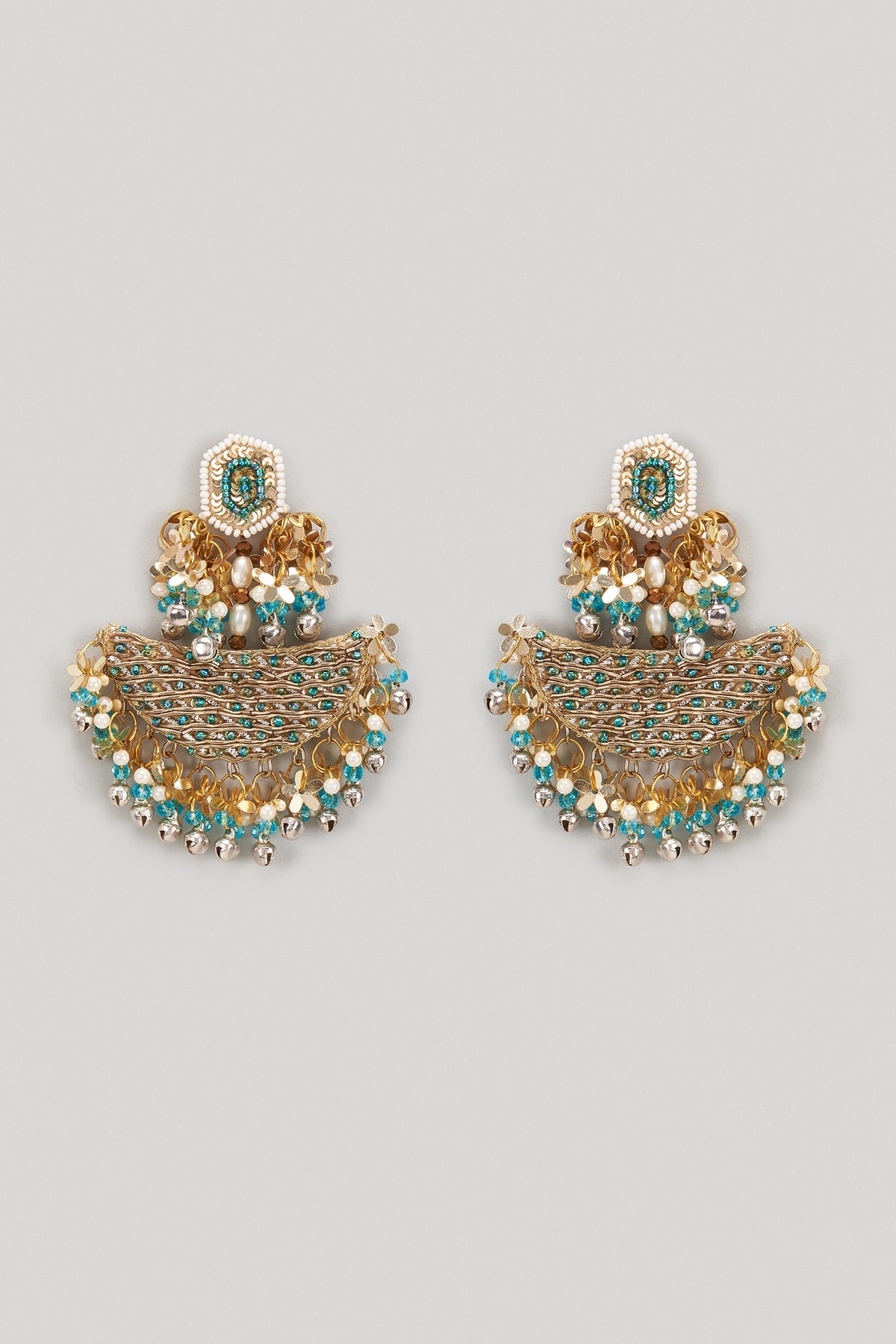 Blue Beaded Hand Embroidered Dangler Earrings