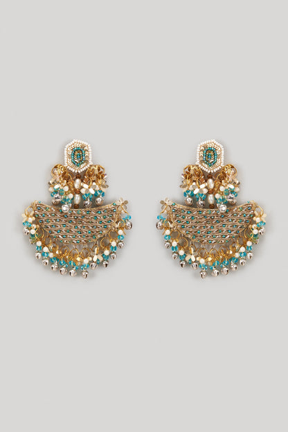 Blue Beaded Hand Embroidered Dangler Earrings