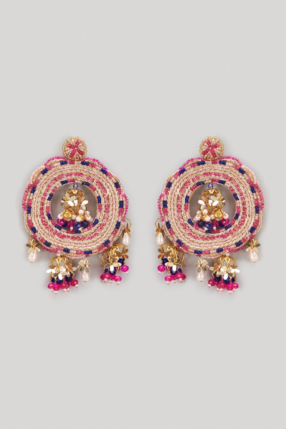 Dabka & Floral Tassel Hand Embroidered Dangler Earrings