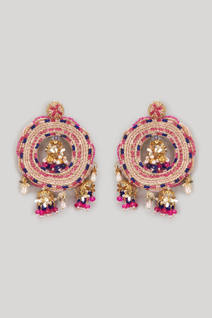 Dabka & Floral Tassel Hand Embroidered Dangler Earrings
