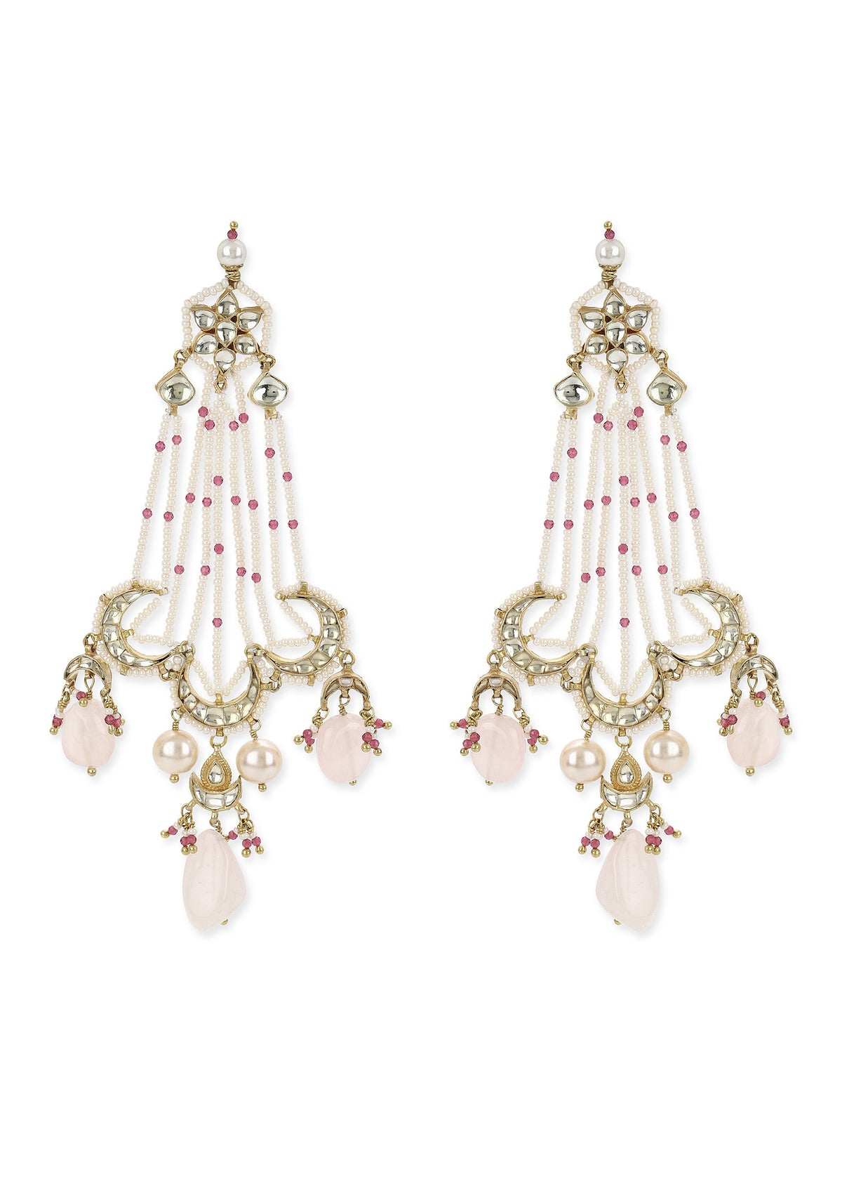 Gold Finish Pearl Jaal & Kundan Polki Passa Dangler Earrings