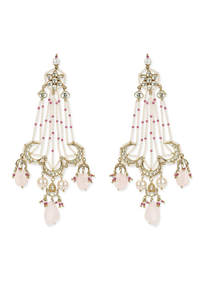 Gold Finish Pearl Jaal & Kundan Polki Passa Dangler Earrings