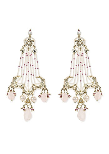Gold Finish Pearl Jaal & Kundan Polki Passa Dangler Earrings
