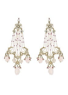 Gold Finish Pearl Jaal & Kundan Polki Passa Dangler Earrings
