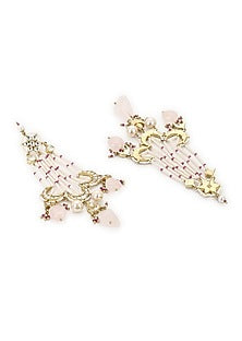 Gold Finish Pearl Jaal & Kundan Polki Passa Dangler Earrings
