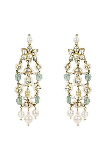Gold Finish Kundan Polki & Translucent Onyx Stone Dangler Earrings