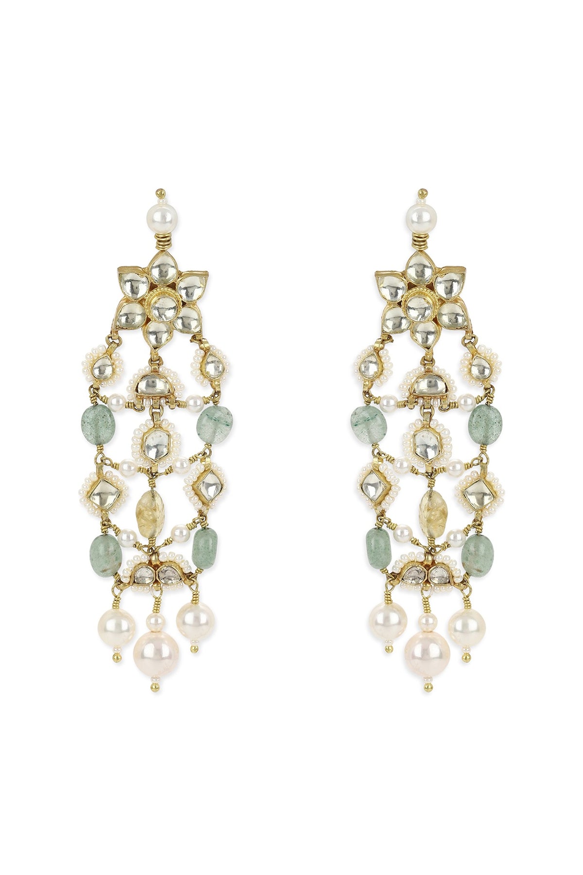 Gold Finish Kundan Polki & Translucent Onyx Stone Dangler Earrings