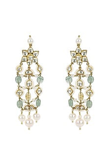 Gold Finish Kundan Polki & Translucent Onyx Stone Dangler Earrings