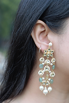 Gold Finish Kundan Polki & Translucent Onyx Stone Dangler Earrings