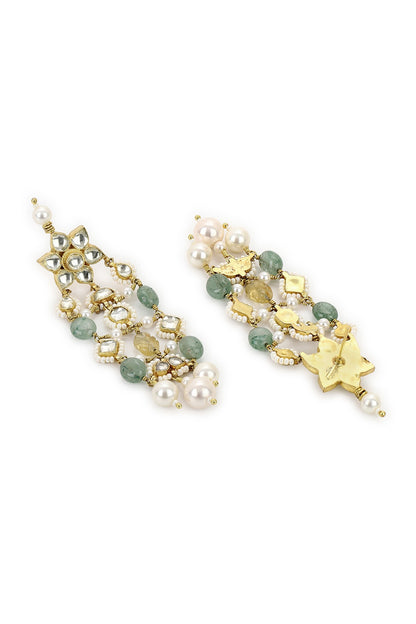 Gold Finish Kundan Polki & Translucent Onyx Stone Dangler Earrings