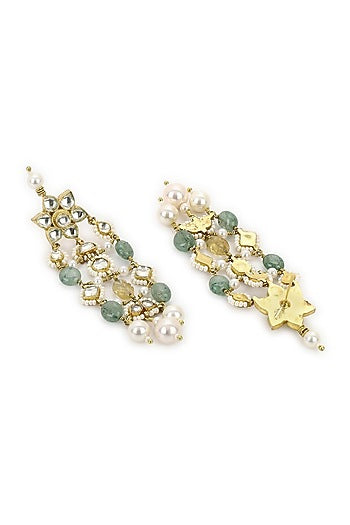 Gold Finish Kundan Polki & Translucent Onyx Stone Dangler Earrings