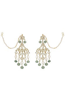 Gold Finish Kundan Polki & Jade Onyx Stone Kundankari Dangler Earrings