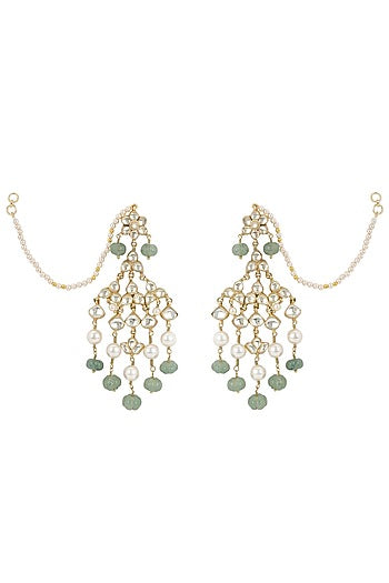 Gold Finish Kundan Polki & Jade Onyx Stone Kundankari Dangler Earrings