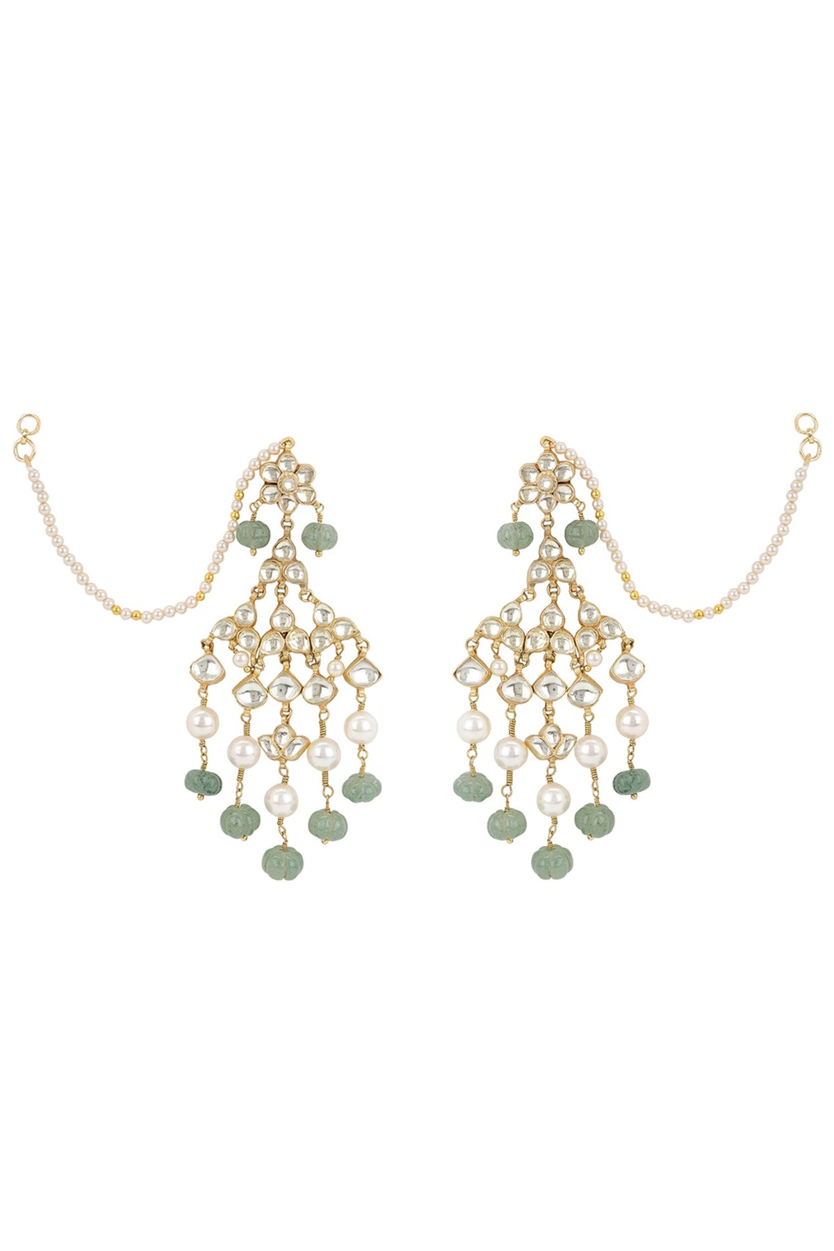 Gold Finish Kundan Polki & Jade Onyx Stone Kundankari Dangler Earrings