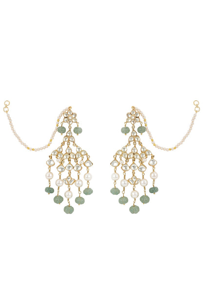 Gold Finish Kundan Polki & Jade Onyx Stone Kundankari Dangler Earrings