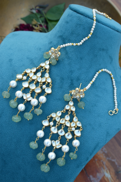 Gold Finish Kundan Polki & Jade Onyx Stone Kundankari Dangler Earrings