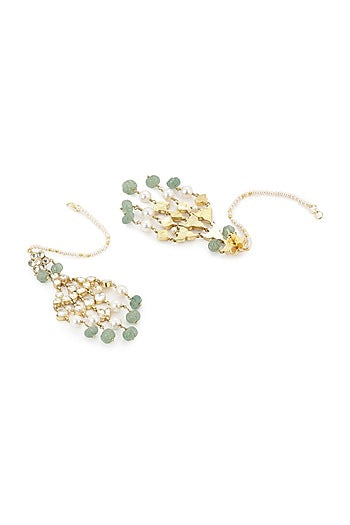 Gold Finish Kundan Polki & Jade Onyx Stone Kundankari Dangler Earrings