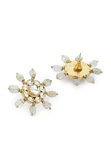 Gold Finish Kundan Polki & Sea Green Quartz Onyx Stone Stud Earrings
