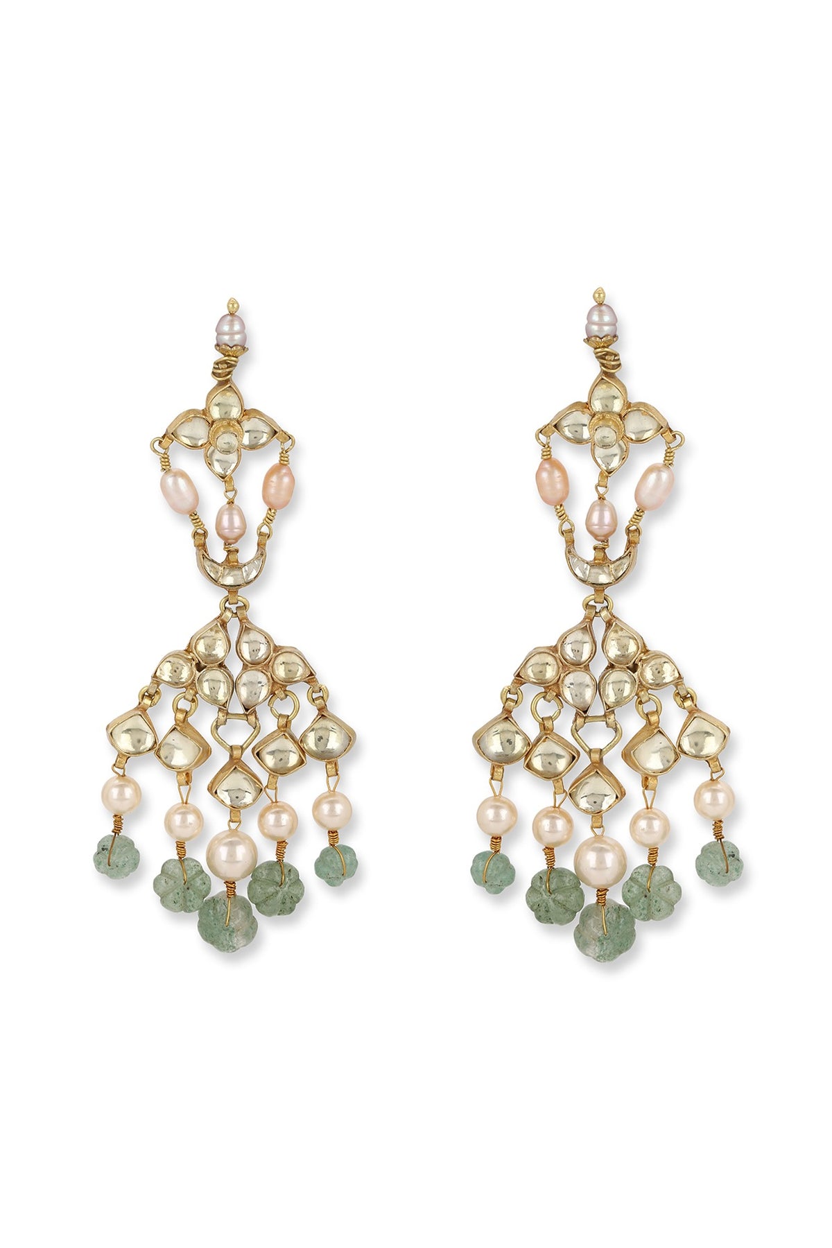 Gold Finish Kundan Polki & Onyx Stone Dangler Earrings
