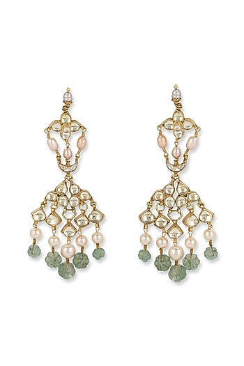 Gold Finish Kundan Polki & Onyx Stone Dangler Earrings