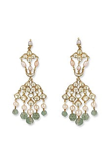 Gold Finish Kundan Polki & Onyx Stone Dangler Earrings