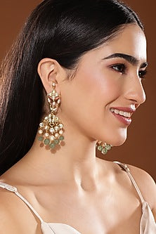 Gold Finish Kundan Polki & Onyx Stone Dangler Earrings