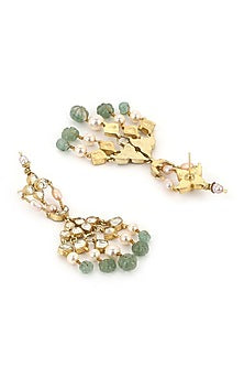 Gold Finish Kundan Polki & Onyx Stone Dangler Earrings