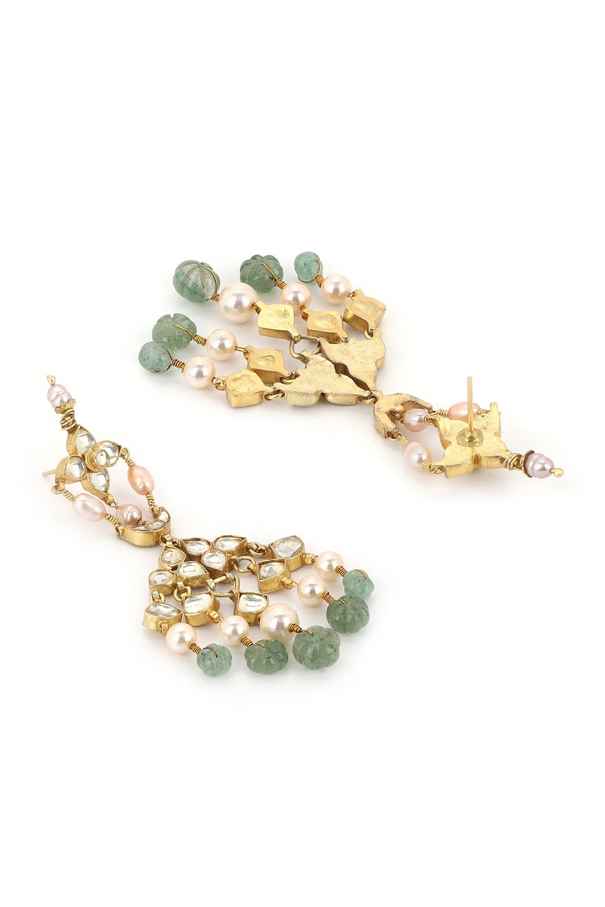Gold Finish Kundan Polki & Onyx Stone Dangler Earrings