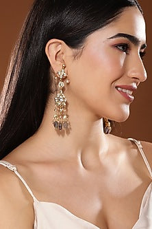 Gold Finish Kundan Polki & Onyx Stone Dangler Earrings