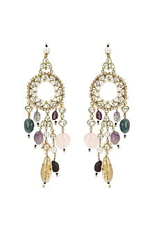 Gold Finish Kundan Polki & Onyx Stone Dangler Earrings