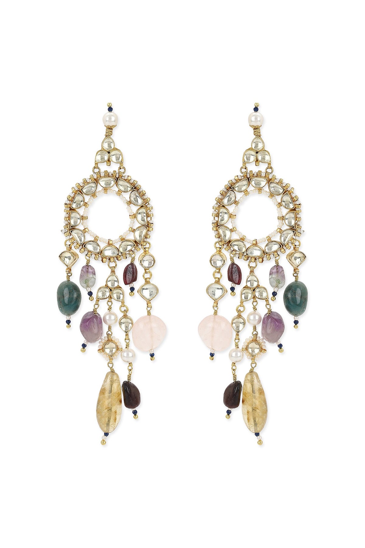 Gold Finish Kundan Polki & Onyx Stone Dangler Earrings