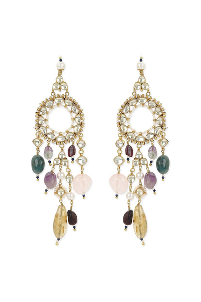Gold Finish Kundan Polki & Onyx Stone Dangler Earrings