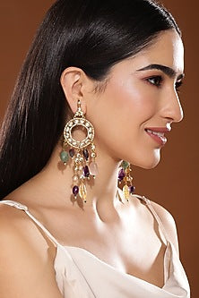 Gold Finish Kundan Polki & Onyx Stone Dangler Earrings