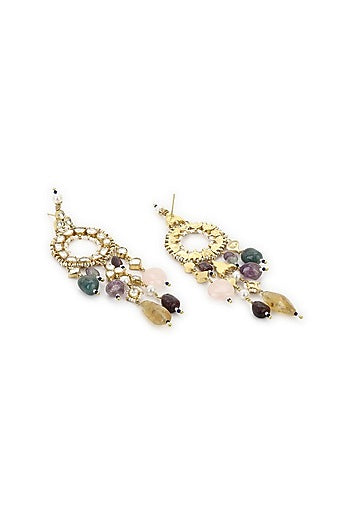Gold Finish Kundan Polki & Onyx Stone Dangler Earrings