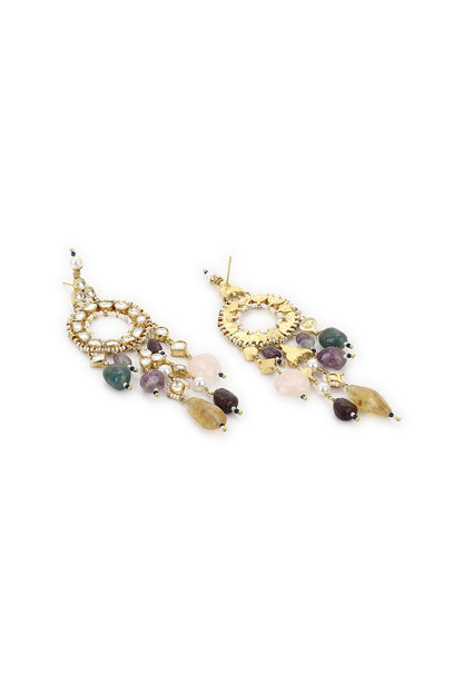 Gold Finish Kundan Polki & Onyx Stone Dangler Earrings
