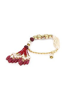 Gold Finish Kundan Polki & Pearl Meenakari Bracelet