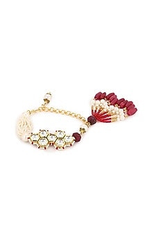 Gold Finish Kundan Polki & Pearl Meenakari Bracelet
