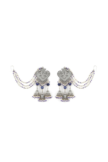 White Finish Kundan Polki & Onyx Stone Dangler Earrings