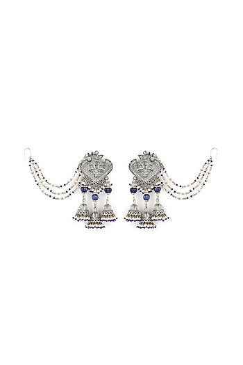 White Finish Kundan Polki & Onyx Stone Dangler Earrings