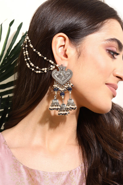 White Finish Kundan Polki & Onyx Stone Dangler Earrings