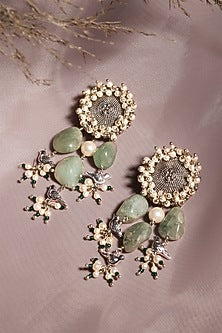 White Finish Kundan Polki & Onyx Stone Dangler Earrings