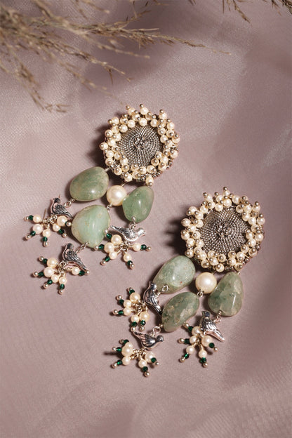 White Finish Kundan Polki & Onyx Stone Dangler Earrings
