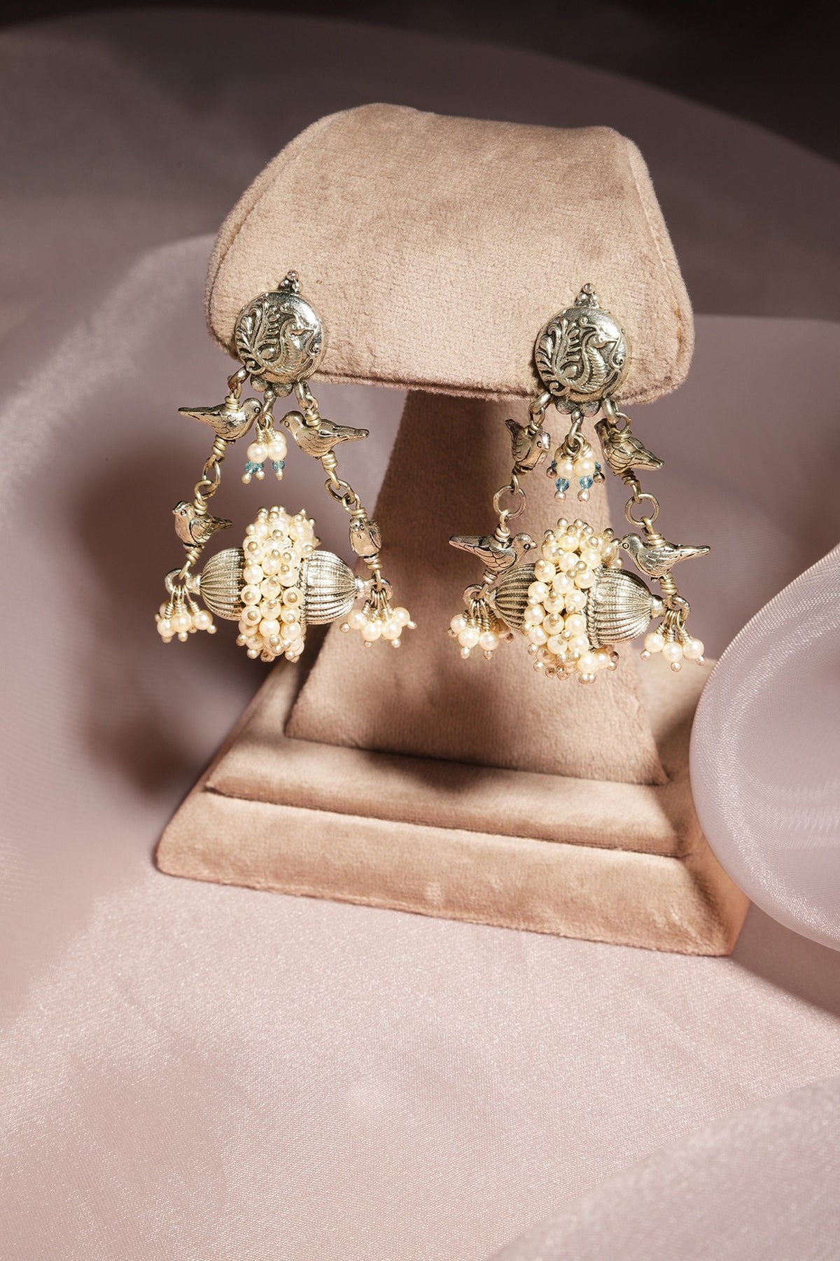 White Finish Kundan Polki & Onyx Stone Dangler Earrings